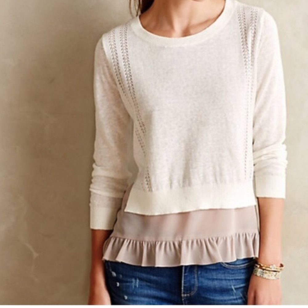 Cream Cropped Sweater with Sheer Lavender Underlay